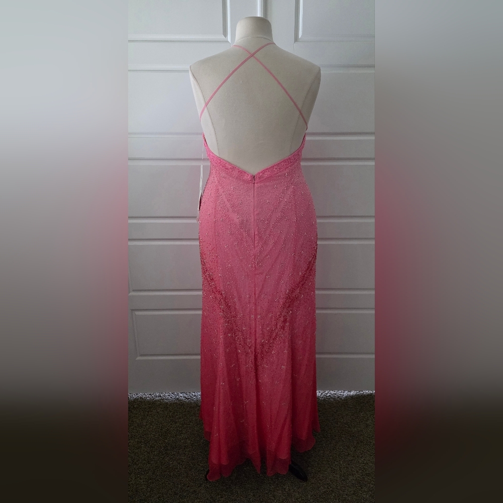 Pink Ombre Beaded A-line Halter Evening Gown - Picture 8 of 10